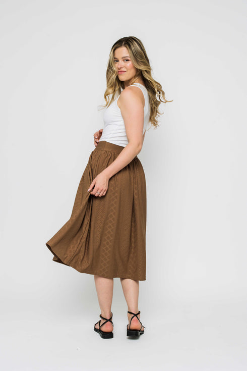 Lina-Stretch Eyelet Midi Skirt